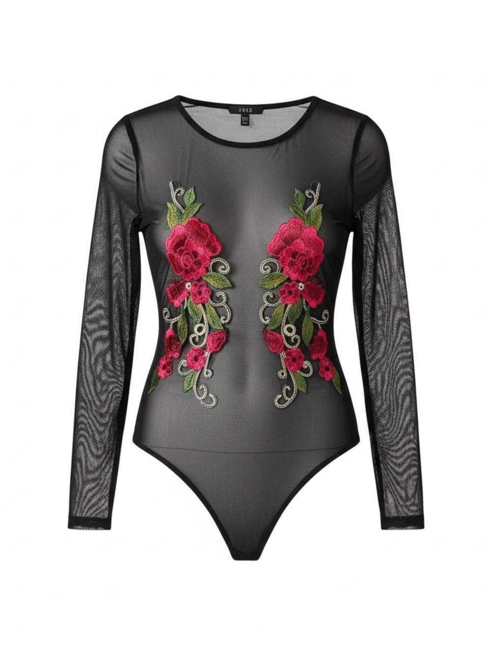 Iris Black Asymmetrical Embellished Bodysuit